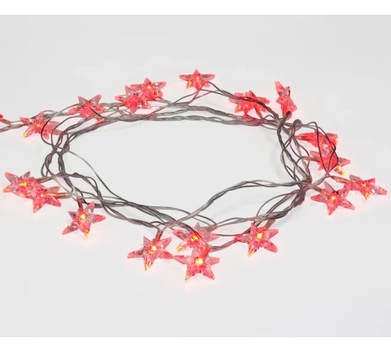 Светодиодная гирлянда NEON-NIGHT Звездочки 8 режимов, 2.8м, 20 LED, прозрачный провод, красный 303-034