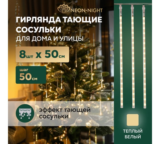 Светодиодная гирлянда NEON-NIGHT Тающие сосульки 8х50см, 240 LED, цвет свечения: тёплый-белый 256-416