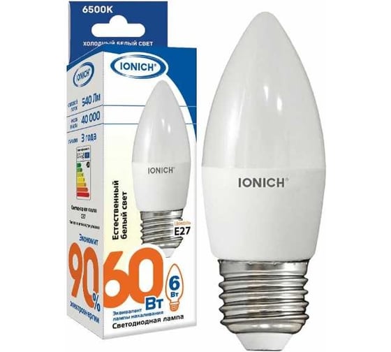 Светодиодная лампа IONICH декоративное освещение свеча ILED-SMD2835-C37-6-540-230-4-E27 0162 1532