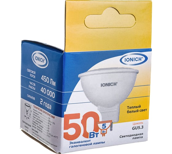 Светодиодная лампа IONICH ILED-SMD2835-JCDR-5-450-230-2.7-GU5.3 1088 1606