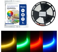 Светодиодная лента FERON 120smd(4040)/м 14.4вт/м 24v 5000x13x13мм rgb, ip68, неоновая ls551 , 48731