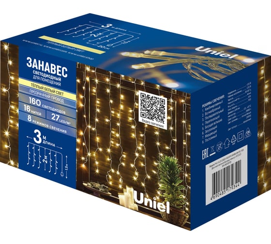 Светодиодный занавес Uniel ULD-C3020-160/DTA WARM WHITE IP20 UL-00010914
