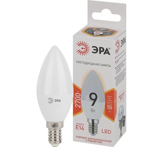 Светодиодная лампочка ЭРА STD LED B359W827E14 E14 / Е14 9Вт свеча теплый белый свет Б0047935