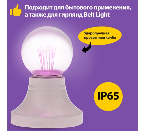 Светодиодная лампа-шар для украшения NEON-NIGHT диаметр 45 мм, цоколь e27, 6 LED, 1 Вт розовая 405-127
