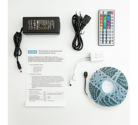 Комплект светодиодной ленты URM, 5050-30led-12V-7.2W, 420LM/m-IP20, RGB 5m N01001