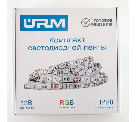 Комплект светодиодной ленты URM, 5050-30led-12V-7.2W, 420LM/m-IP20, RGB 5m N01001