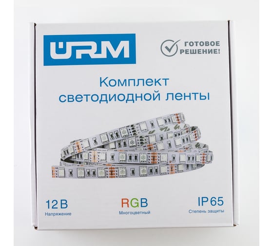 Комплект светодиодной ленты URM, 5050-60led-12V-14,4W, 840LM/m-IP65, RGB 5m N01004