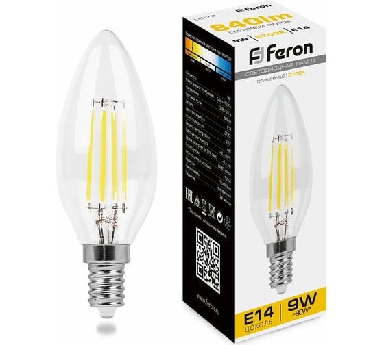 Светодиодная лампа FERON 9W 230V E14 2700K прозрачная, LB-73 25956