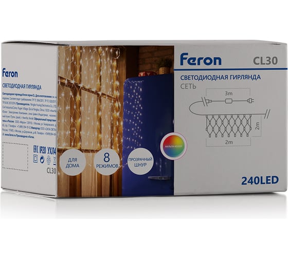 Гирлянда FERON 230V 240 LED IP20, шнур 1.5м, CL30 32359