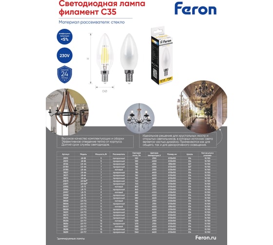 Светодиодная лампа FERON 11W 230V E14 4000K прозрачная, LB-713 38008
