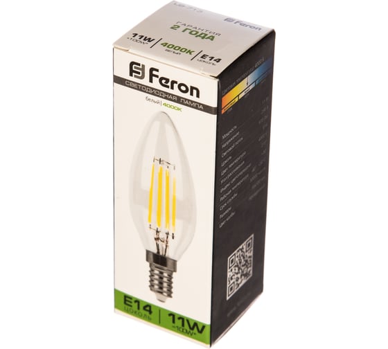 Светодиодная лампа FERON 11W 230V E14 4000K прозрачная, LB-713 38008