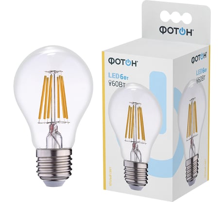 Светодиодная филаментная лампа ФОТОН LED A60 6W E27 3000K 23042