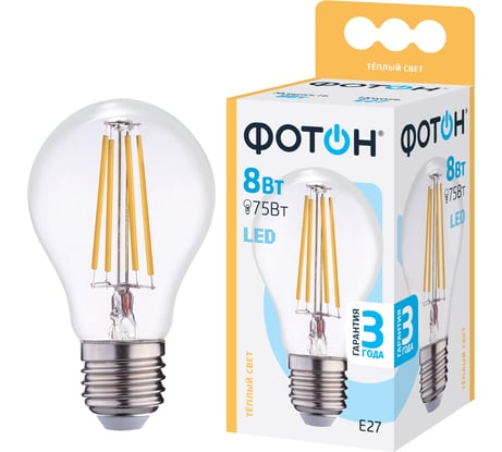 Светодиодная лампа ФОТОН LED FL A60 8W E27 3000K 23043