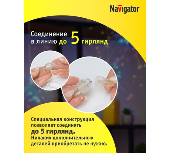 Гирлянда Navigator 95 001 NGF-D028-01 фейерверк RGBY, 3х0.6 м, IP20 95001