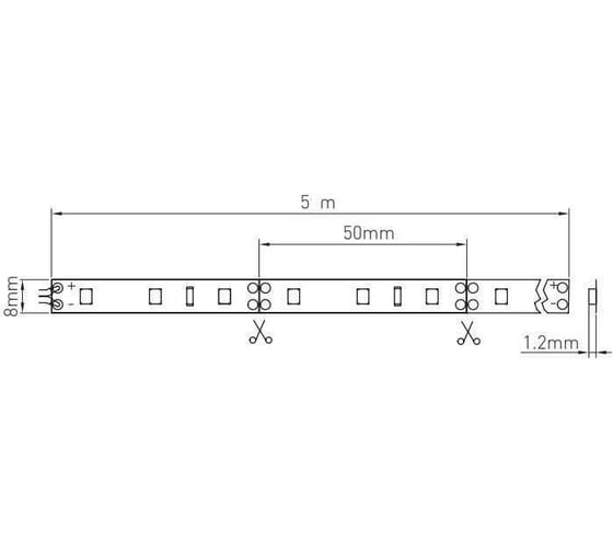 Светодиодная лента GTV 3528, 60 д/м, 4,8W, 12V, IP20, теплый белый, FLASH, 8 мм, открытая LD-3528-300-20-CB