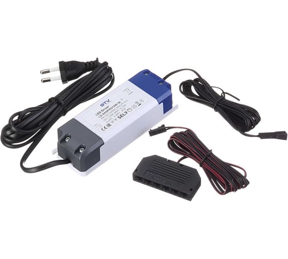 Блок питания для светодиодов GTV 220/12V 12W, IP20 6хMINI AMP с проводами и дистрибьютером LD-ZZAS12PROKD6 1