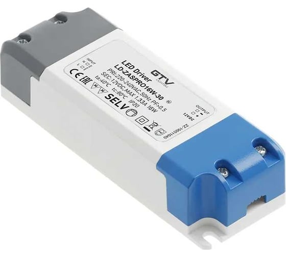 Блок питания для светодиодов GTV 220/12V 16W IP20 LD-ZASPRO16W-30 1