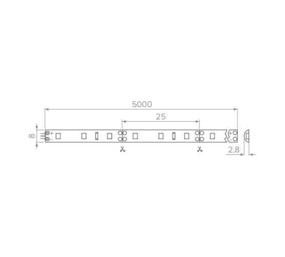 Светодиодная лента GTV 3528, 120 д/м, 9,6W, 12V, IP65, теплый белый, FLASH, 8 мм, влагозащищенная LD-3528-600-65-CB