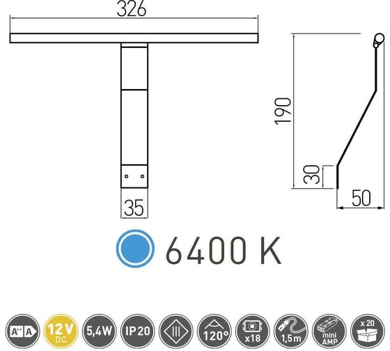 Точечный навесной светодиодный светильник GTV Abella 5,4W, 12V, холодный свет LD-AB18ZB-53