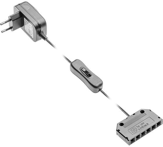 Блок питания для светодиодов GTV 220/12V 12W, IP20 , с проводом, выключателем, распределителем LD-ZWND12-10