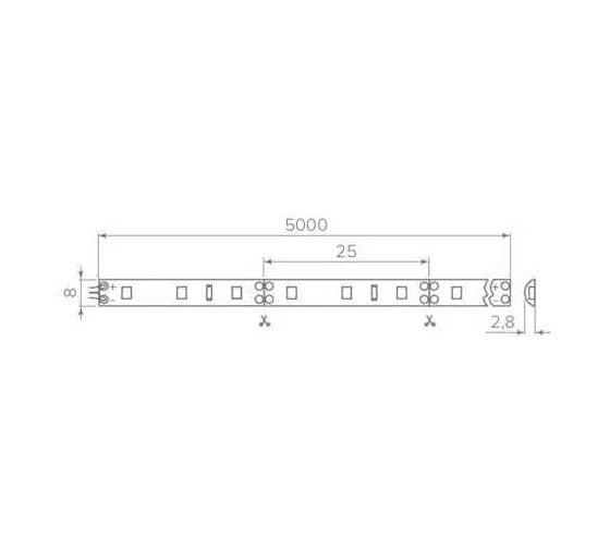 Светодиодная лента GTV 3528, 120 д/м, 9,6W, 12V, IP65, холодный белый, FLASH, 8 мм, влагозащищенная LD-3528-600-65-ZB