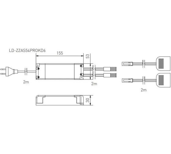 Блок питания для светодиодов GTV 220/12V 54W, IP20, 6хMINI АМР, с проводами и дистрибьютером LD-ZZAS54PROKD6