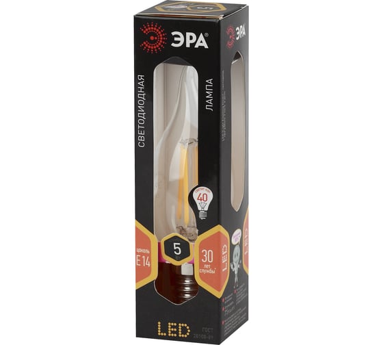 Филаментная лампа ЭРА F-LED BXS-5W-827-E14 филамент, свеча на ветру, 5Вт, E14 Б0043436