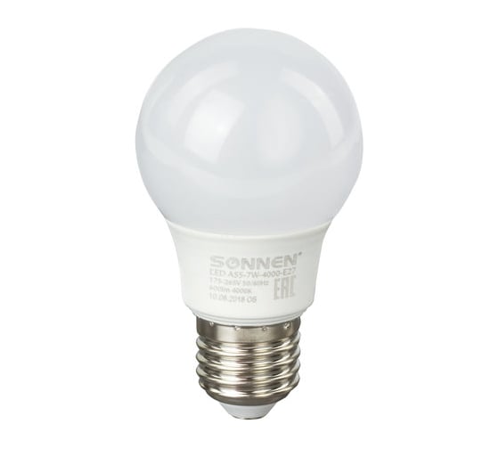 Светодиодная лампа SONNEN LED A55-7W-4000-E27, 453694 1