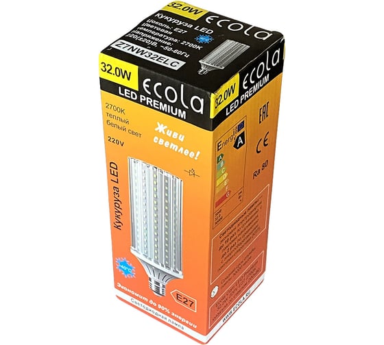 Светодиодная лампа Ecola Corn led premium 32,0w, 220v, e27, 2700k, кукуруза, со стеклом, 200x80 Z7NW32ELC