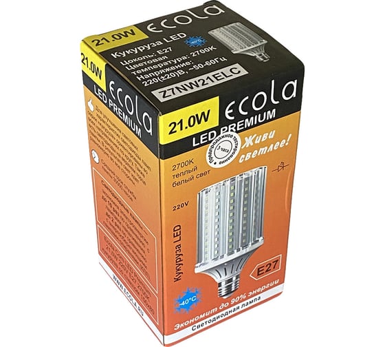 Светодиодная лампа Ecola Corn led premium 21,0w, 220v, e27, 2700k, кукуруза, со стеклом, 150x80 Z7NW21ELC