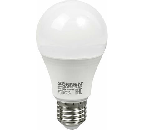 Лампы Led SONNEN Комплект 10 шт., 12 (100) Вт, цоколь Е27, груша, теплый белый свет, Led A60-12W-2700-E27 880795
