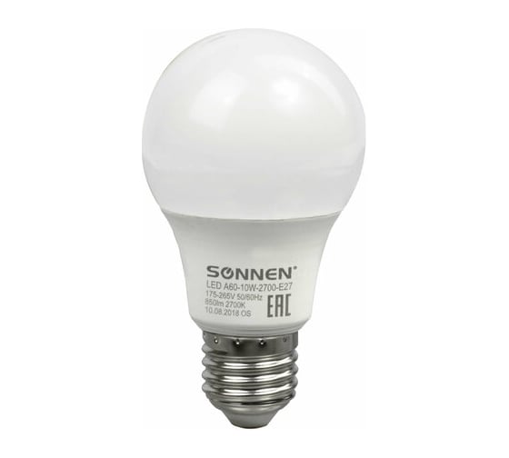 Лампы Led SONNEN Комплект 10 шт., 10 (85) Вт, цоколь Е27, груша, теплый белый свет, Led A60-10W-2700-E27 880793