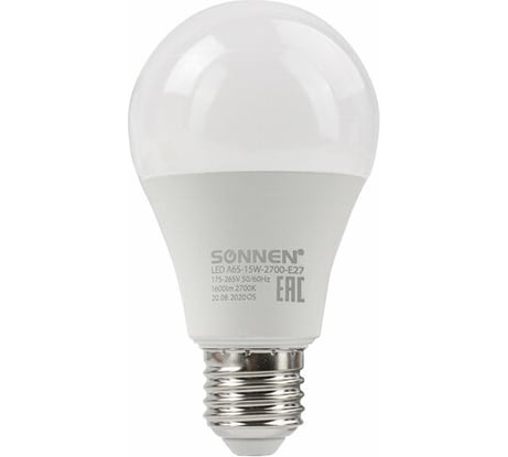 Лампы Led SONNEN Комплект 10 шт., 15 (130) Вт, цоколь Е27, груша, теплый белый свет, Led A65-15W-2700-E27 880797