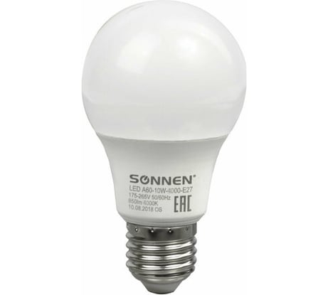 Лампы Led SONNEN Комплект 10 шт., 10 (85) Вт, цоколь Е27, груша, нейтральный белый свет, Led A60-10W-4000-E27 880794