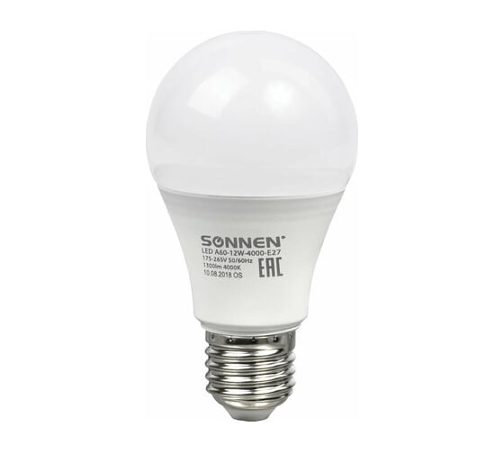 Лампы Led SONNEN Комплект 10 шт., 12 (100) Вт, цоколь Е27 груша, нейтральный белый свет, Led A60-12W-4000-E27 880796