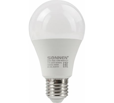 Лампы Led SONNEN Комплект 10 шт., 15 (130) Вт, цоколь Е27, груша, нейтральный белый свет, Led A65-15W-4000-E27 880798