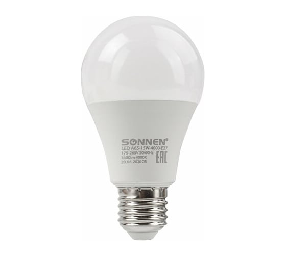 Лампы Led SONNEN Комплект 10 шт., 15 (130) Вт, цоколь Е27, груша, нейтральный белый свет, Led A65-15W-4000-E27 880798