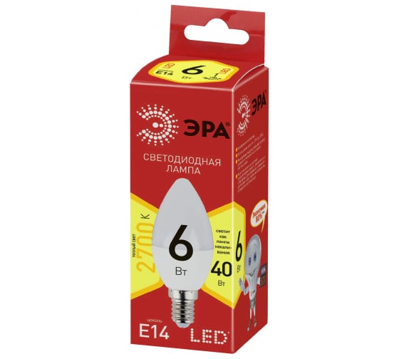 Светодиодная лампочка ЭРА RED LINE ECO LED B356W827E14 E14 / Е14 6Вт свеча теплый белый свет Б0020618