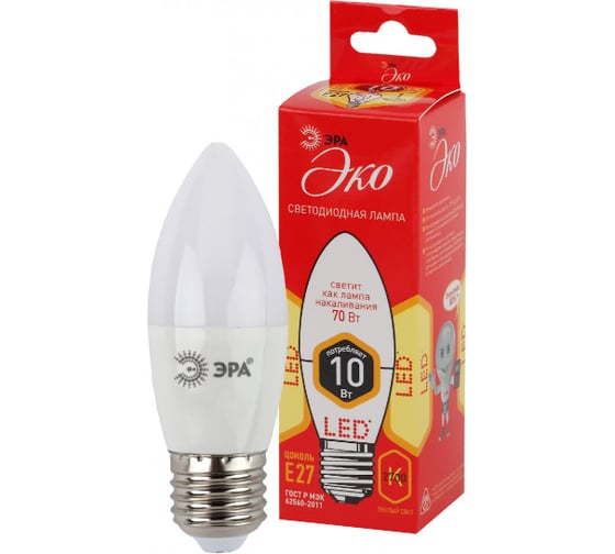 Светодиодная лампочка ЭРА RED LINE ECO LED B3510W827E27 E27 / Е27 10Вт свеча теплый белый свет Б0032962