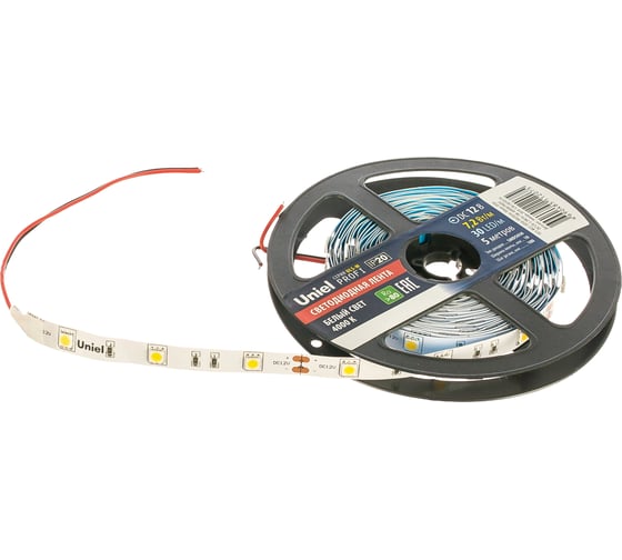 Гибкая светодиодная лента Uniel ULS-M22-5050-30LED/m-10mm-IP20-DC12V-7,2W/m-5M-4000K UL-00004369