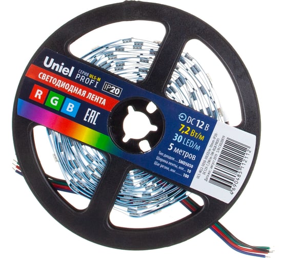 Гибкая светодиодная лента Uniel ULS-M22-5050-30LED/m-10mm-IP20-DC12V-7,2W/m-5M-6500K PROFI UL-00004368