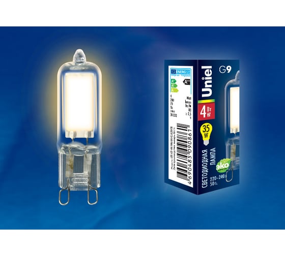 Светодиодная лампа Uniel прозрачная LED-JCD-4W/WW/G9/CL GLZ01TR UL-00001815