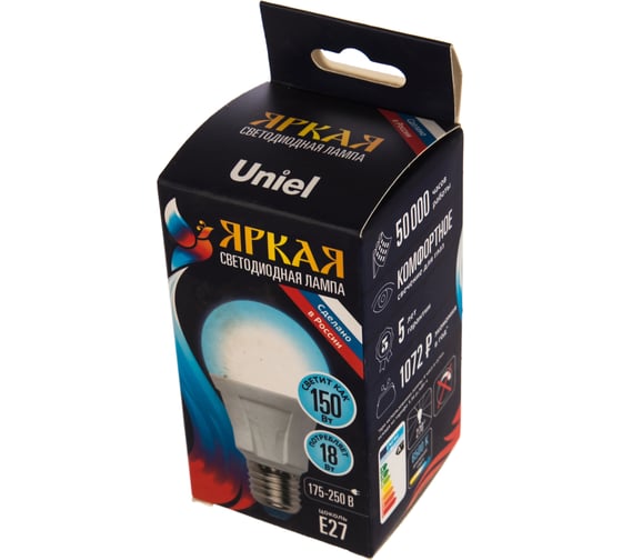 Светодиодная лампа Uniel Форма А, матовая LED-A60 18W/6500K/E27/FR PLP01WH UL-00005038