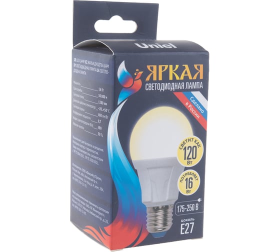 Светодиодная лампа Uniel Форма А, матовая LED-A60 16W/3000K/E27/FR PLP01WH UL-00005033