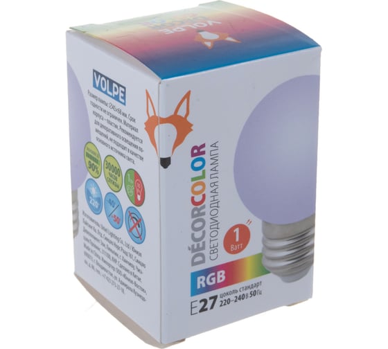 Декоративная светодиодная лампа Volpe LED-G45-1W/RGB/E27/FR/С UL-00005808