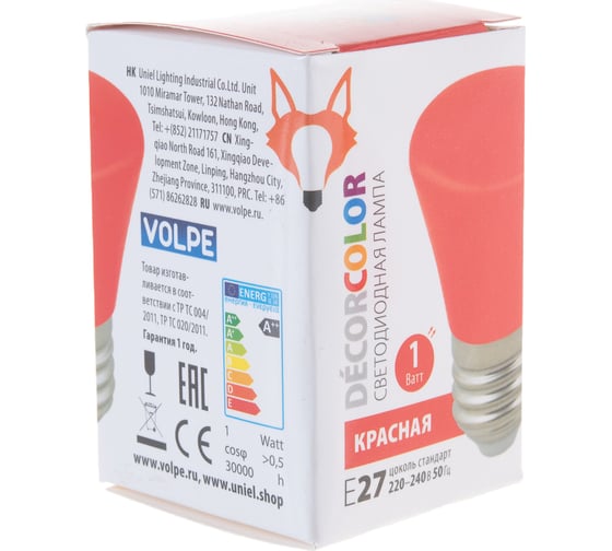 Декоративная светодиодная лампа Volpe LED-D45-1W/RED/E27/FR/С BELL UL-00005638