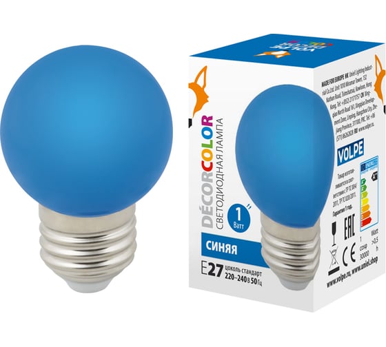 Декоративная светодиодная лампа Volpe LED-G45-1W/BLUE/E27/FR/С UL-00005647