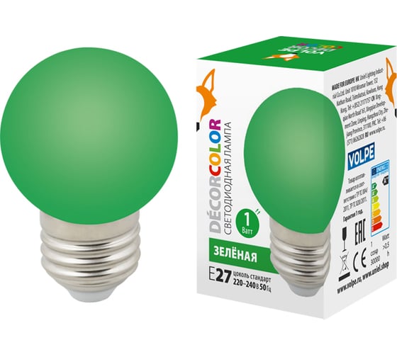 Декоративная светодиодная лампа Volpe LED-G45-1W/GREEN/E27/FR/С UL-00005648