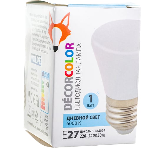 Декоративная светодиодная лампа Volpe LED-D45-1W/6000K/E27/FR/С BELL UL-00005804
