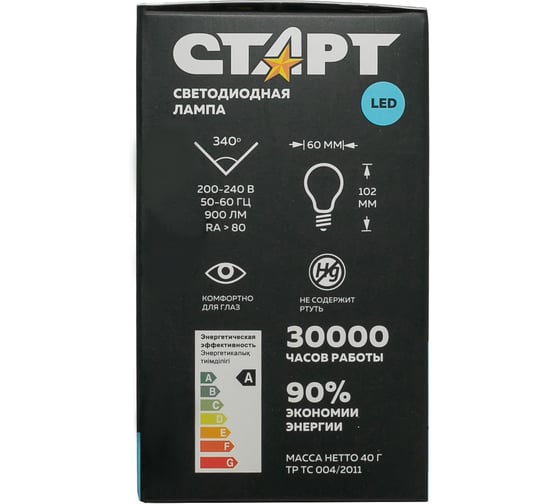 Светодиодная филаментная лампа СТАРТ в колбе лон LED F-GLSE27 9W40